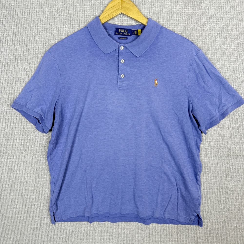 Polo Ralph Lauren Classic Fit Blue Shirt Cotton Flesh Pony Mens Sz Large Preppy